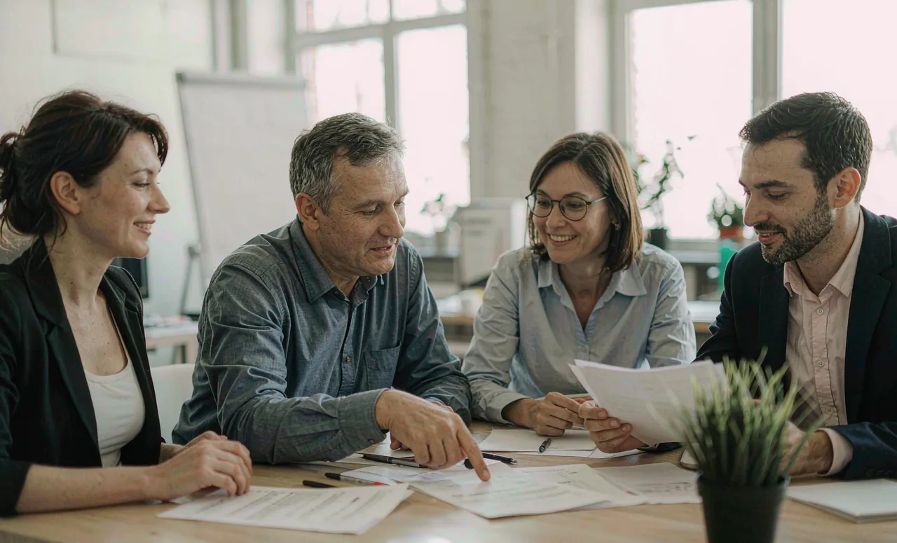 Small business team working together at a desk